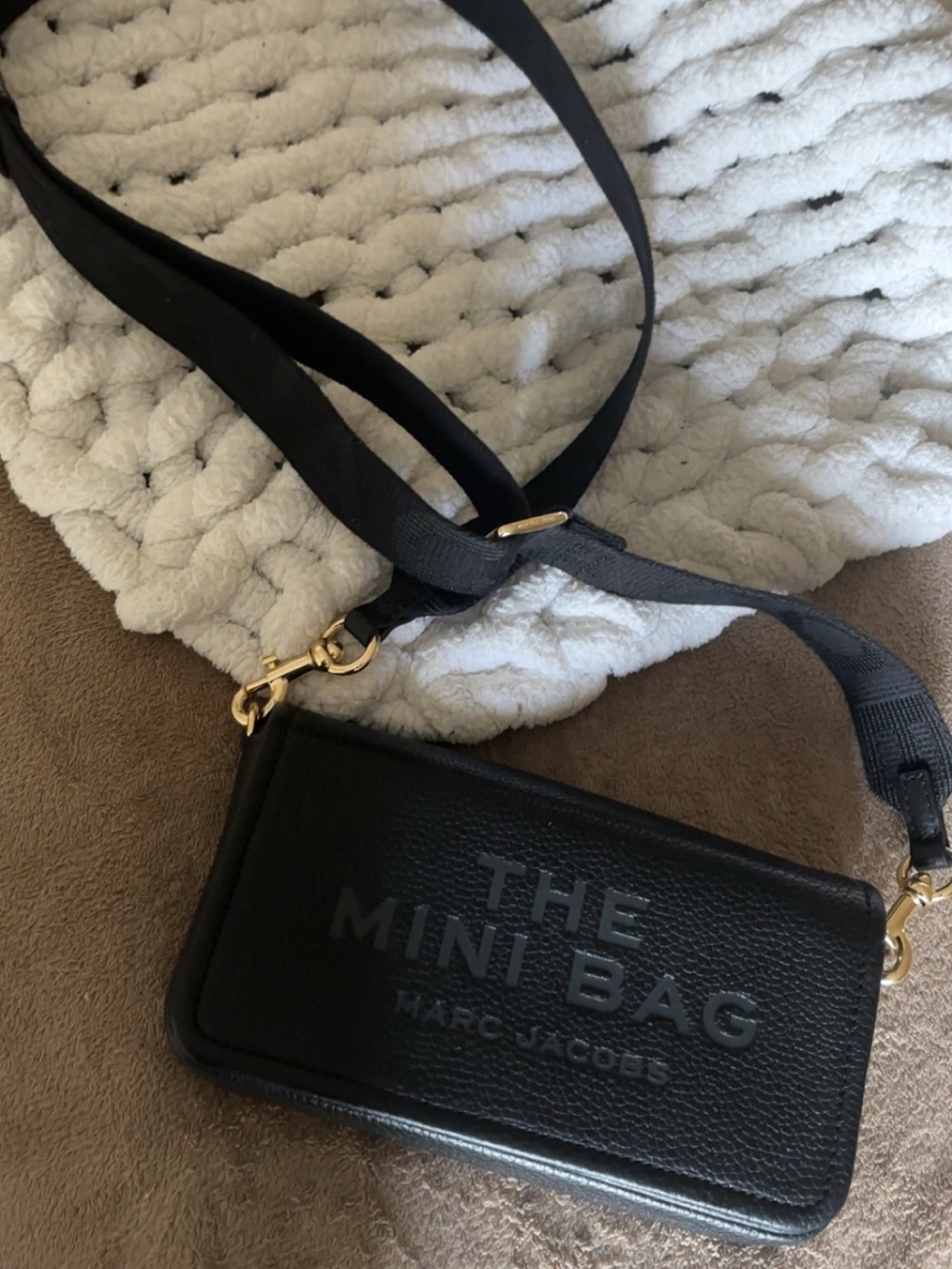 Marc Jacobs Black Pebbled Leather Mini Crossbody with Gold Hardware